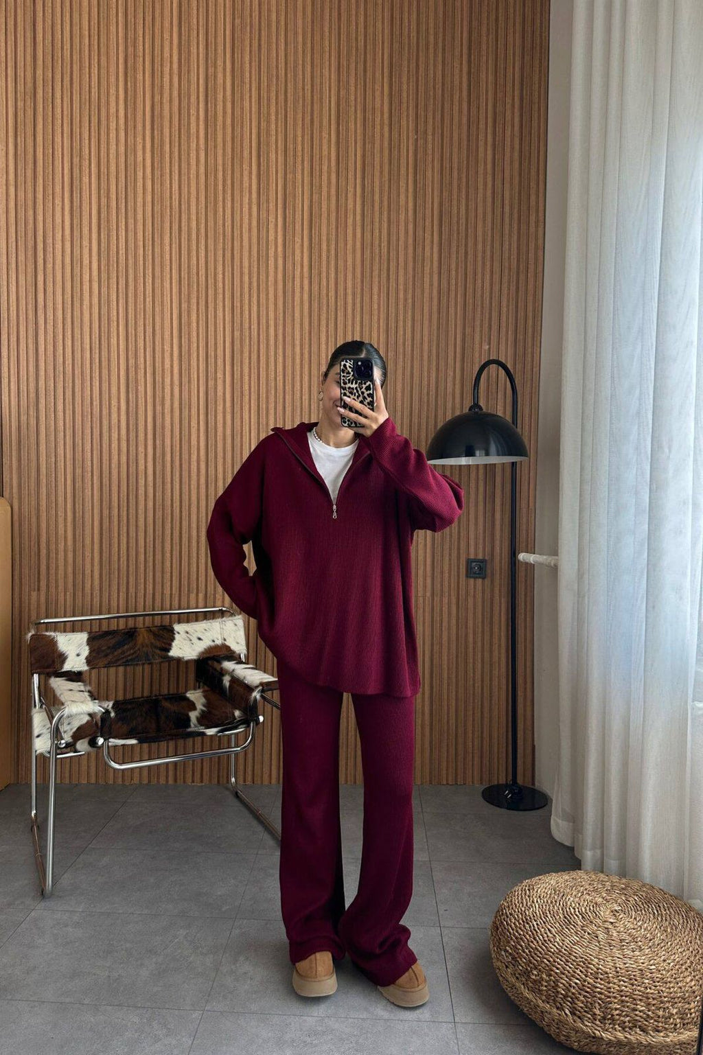Ribbed Half-Zip Lounge Set