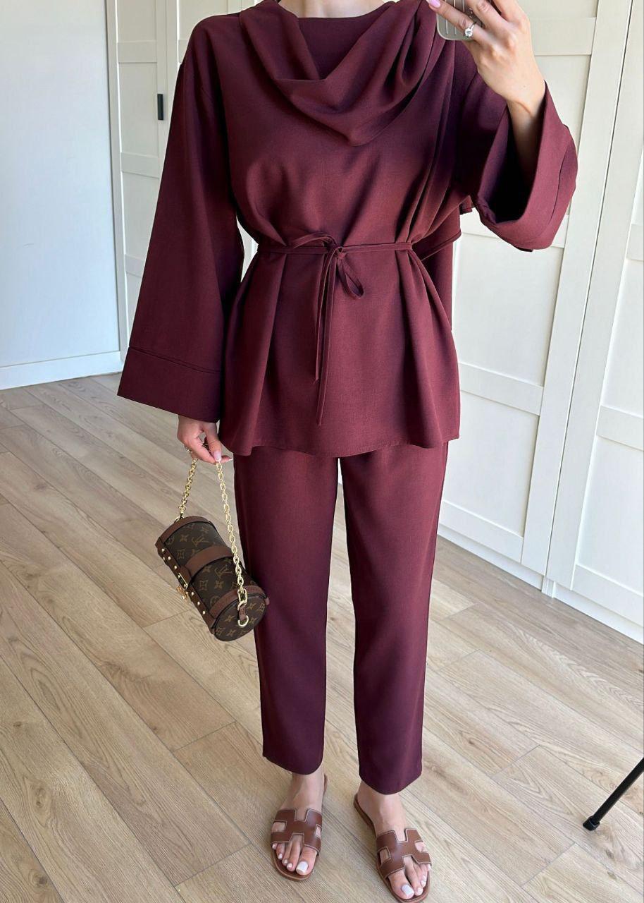 Belted Drapped Top and Pants Set