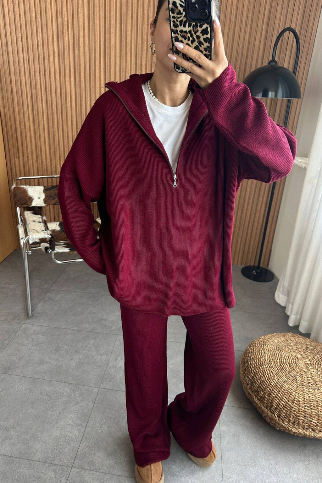 Ribbed Half-Zip Lounge Set