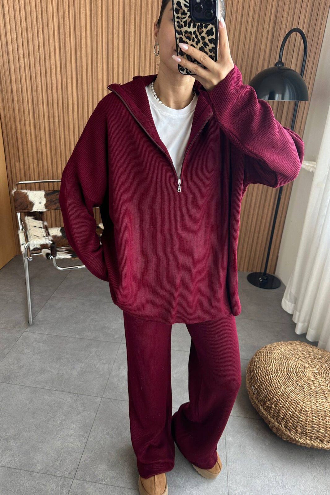 Ribbed Half-Zip Lounge Set