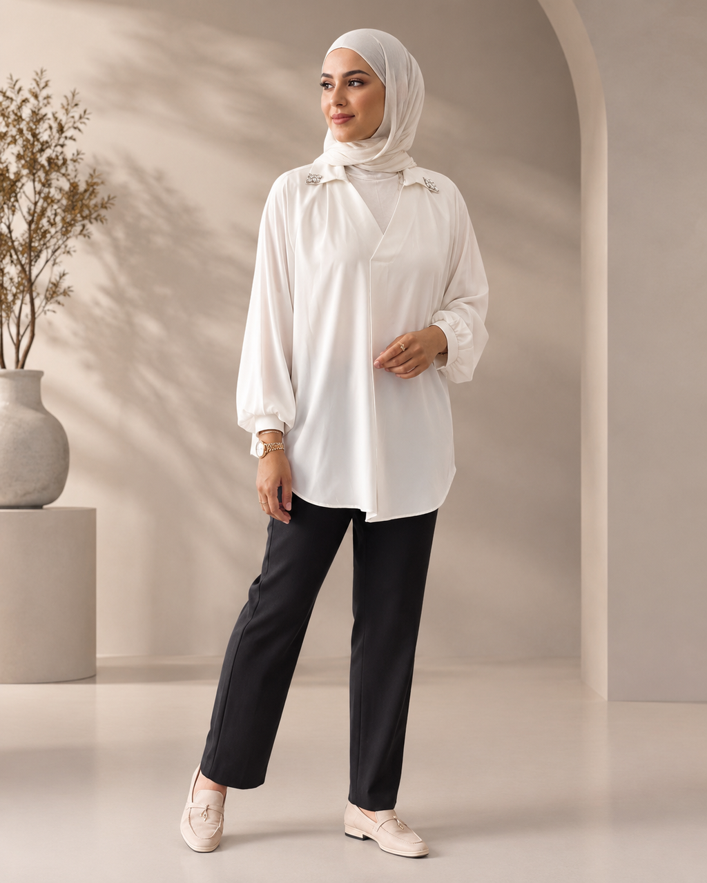 Big Size Embroidery Detailed Shirt
