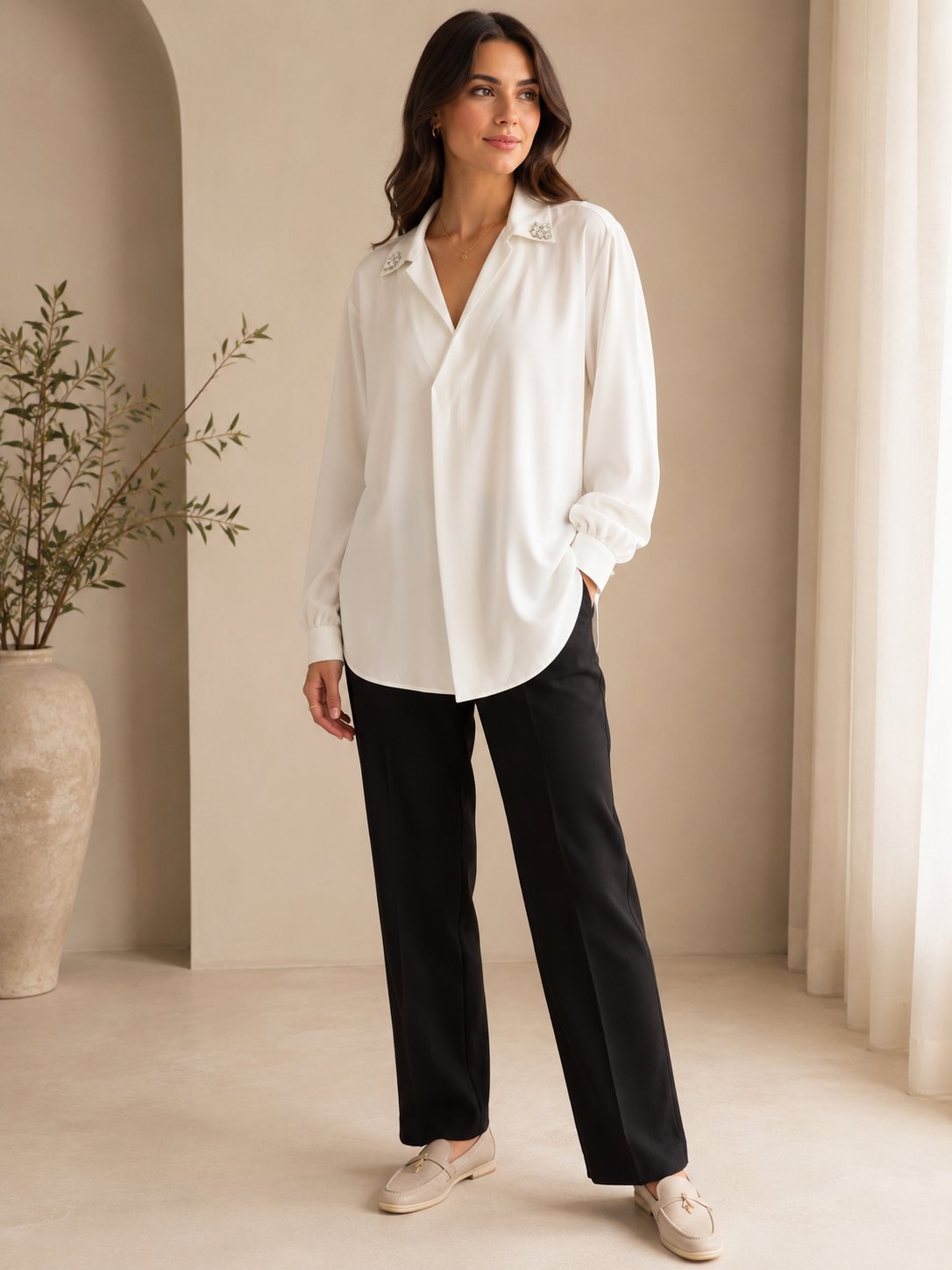 Big Size Embroidery Detailed Shirt