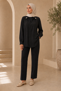 Big Size Embroidery Detailed Shirt - Black