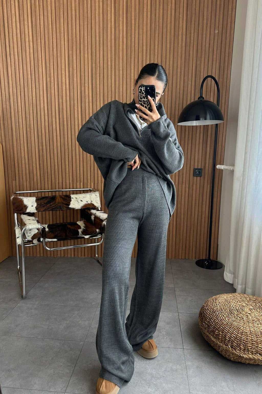 Ribbed Half-Zip Lounge Set
