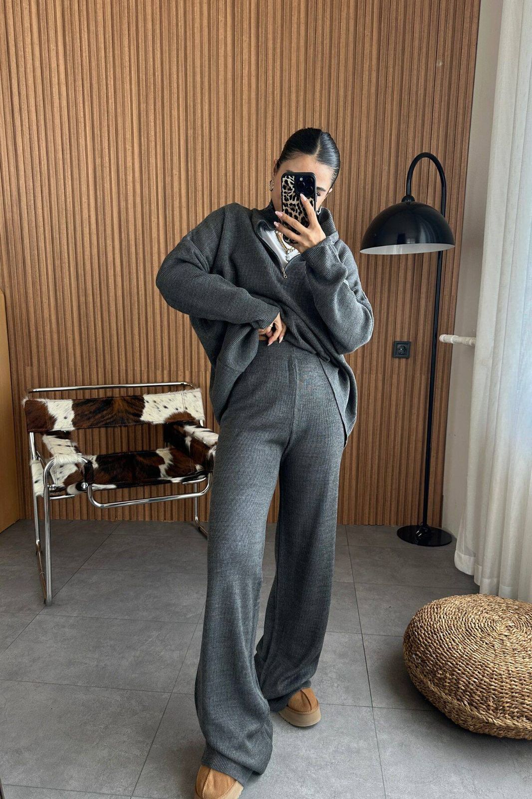 Ribbed Half-Zip Lounge Set