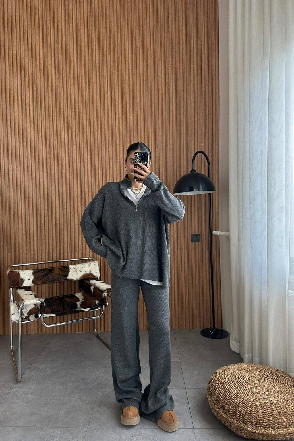 Ribbed Half-Zip Lounge Set