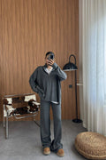 Ribbed Half-Zip Lounge Set