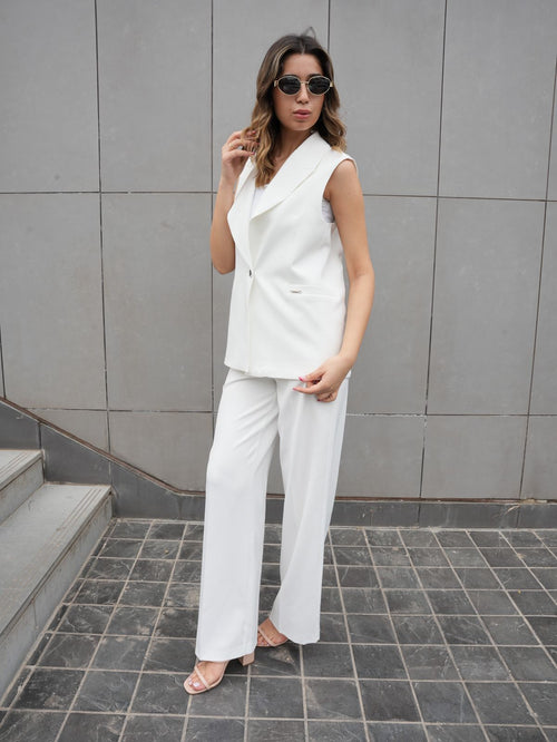 Classic White Vest Set with Silver Details