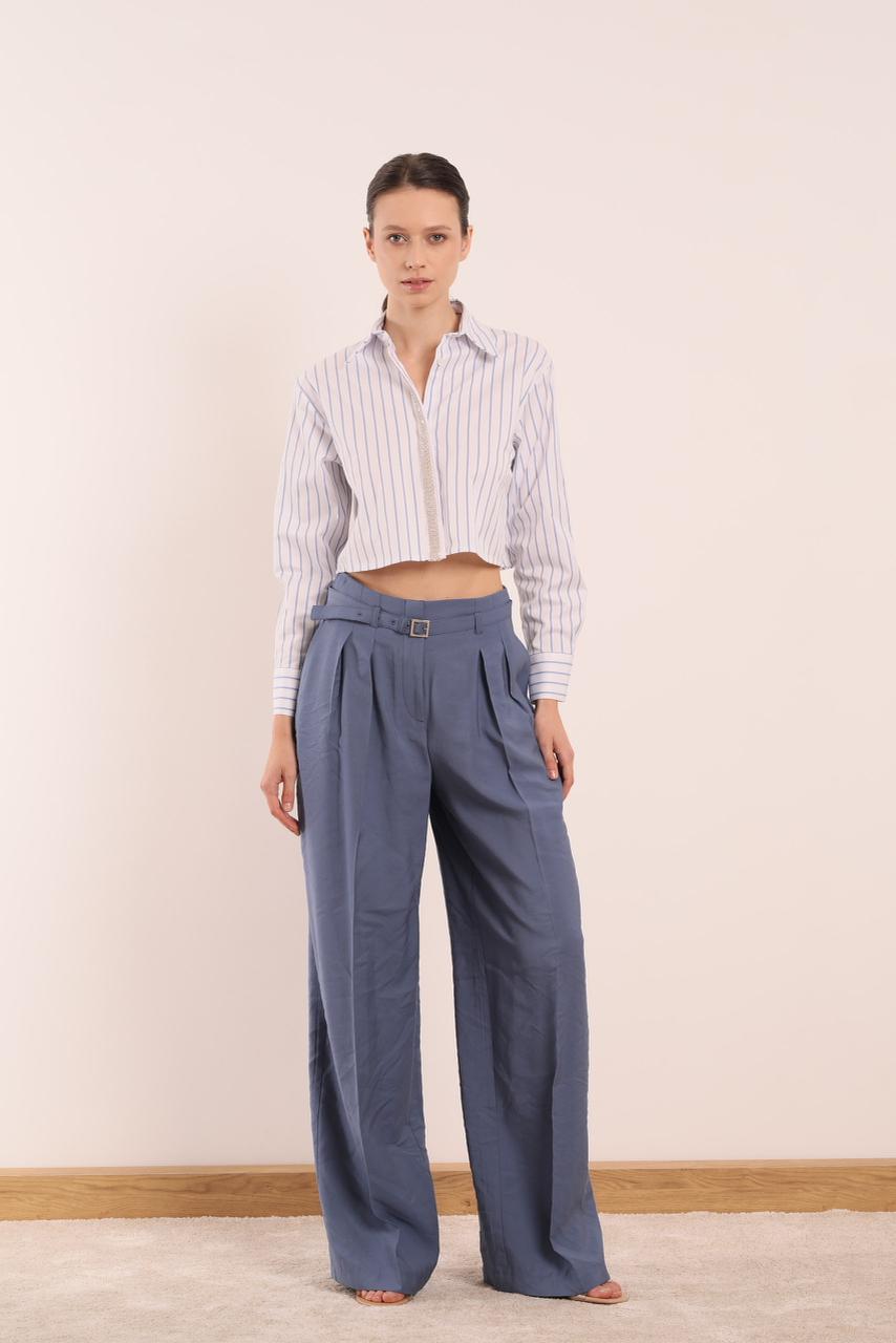 Cropped Stripped Shirt with beads