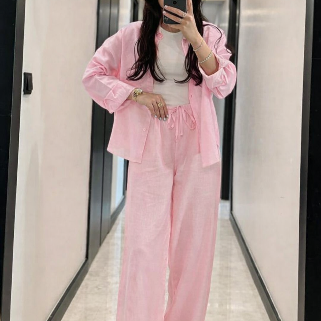 Linen Shirt & Wide-Leg Pants Set