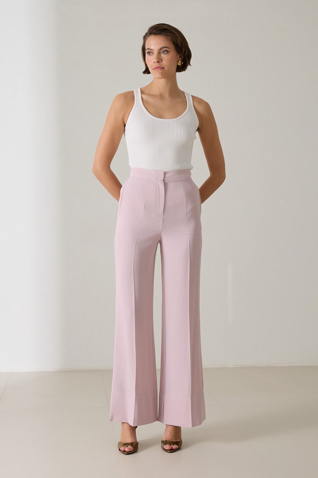 Blush Wide-Leg Tailored Pants