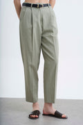 Belted Linen Ankled Trouser